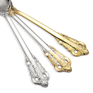 Ensemble de cuillères à bouillon de luxe en acier inoxydable 18/10 plaqué or de qualité supérieure 4 pièces 7 "magnifiques cuillères à soupe rondes - Product Image 5