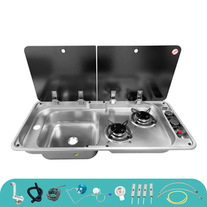 Évier de <span class=keywords><strong>camping</strong></span>-<span class=keywords><strong>car</strong></span> en acier inoxydable JDA 304 avec cuisinière à gaz à double brûleur intégrée, unité de cuisine pour <span class=keywords><strong>camping</strong></span>-<span class=keywords><strong>car</strong></span>, caravane et <span class=keywords><strong>camping</strong></span>-<span class=keywords><strong>car</strong></span> - Product Image 2
