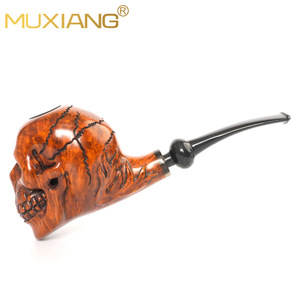 MUXIANG Wood Smoking Pipe Skull Carved Freestyle Design 3mm Filter Tobacco Pipe Men's Accessory - Product Image 1