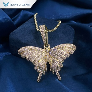 Collar con Colgante de Diseño de Mariposa Tianyu, con Piedra Preciosa Rosa, Estilo Hip Hop de Moda, Cadena de Cuerda - Product Image 3