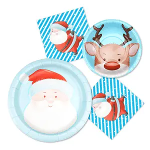 圣诞纸盘和餐巾纸派对用品一次性餐具套装圣诞快乐装饰，圣诞寒假餐具