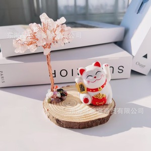 Arbre à Monnaie en Cristal Naturel avec Chat Porte-Bonheur sur Base en Bois, Décoration d'Intérieur, Cadeau d'Affaires - Product Image 4