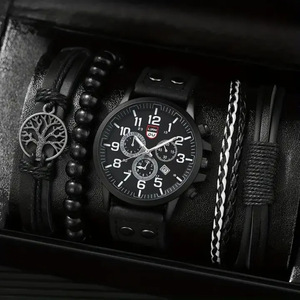 Montre-<span class=keywords><strong>bracelet</strong></span> décontractée à quartz pour homme, <span class=keywords><strong>bracelet</strong></span> en PU à double clou, cadran en verre de 44 mm, affichage numérique, trois aiguilles, calendrier, <span class=keywords><strong>bracelet</strong></span> en cuir - Product Image 3