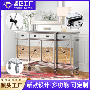 Cross-border Nordic mirrored <b>storage</b> cabinet, light luxury <b>sideboard</b>, living room multi-functional chest of drawers, <b>storage</b> - Product Image 5