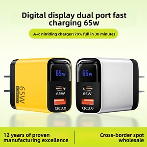 Cargador <span class=keywords><strong>de</strong></span> Nitruro <span class=keywords><strong>de</strong></span> Galio <span class=keywords><strong>de</strong></span> 65W con Pantalla Digital Inteligente, Múltiples Puertos A+C, Carga Rápida para Estándares <span class=keywords><strong>de</strong></span> la UE, EE. UU. e India - Product Image 5