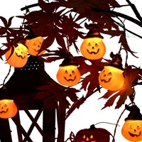 Guirnalda de Luces LED con Forma de Calabaza y Sombrero Negro de Halloween, Decoración con Conexión USB/Batería, Adornos Colgantes para Tiendas, Eventos y Fiestas