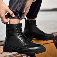 Bottes mi-mollet pour homme en cuir pleine fleur, style coréen et britannique, respirantes, à lacets, pour l'automne et l'hiver, idéales pour le travail et les loisirs.