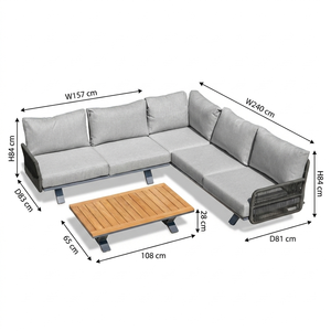 Juego de Sofás de Exterior en Forma de L, Moderno y de Lujo, con Cojines de Olefina de 13 cm de Grosor, <span class=keywords><strong>Muebles</strong></span> de Esquina con Cuerda de Aluminio Tejida, Mesa de Madera Plástica - Product Image 6