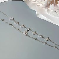 Bracelet Lucky Duet, luxueux et au design unique, double couche, trèfle à quatre feuilles, argent sterling