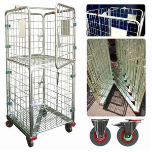 Heavy Duty Warehouse Wire Mesh Roll Cage <b>Trolley</b> Storage Cart <b>Foldable</b> Logistics Transport Container with Wheels for Industrial - Product Image 4