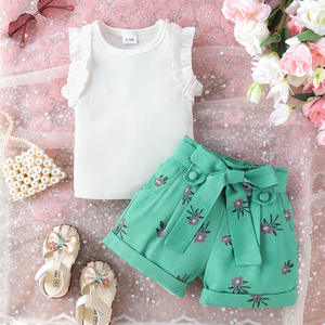 0-4T Sets for <strong>Girls</strong> <strong>Ruffled</strong> Sleeveless Summer <strong>Girls</strong> Clothing Set Solid Pit Strip Vest Floral Print <strong>Shorts</strong> Toddler Kids Clothes - Product Image 5