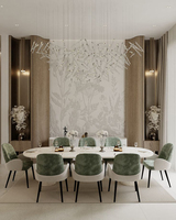 Table à manger ovale moderne de luxe léger en bois massif avec plateau en pierre frittée, ensemble de table à manger en marbre 8 places sur mesure