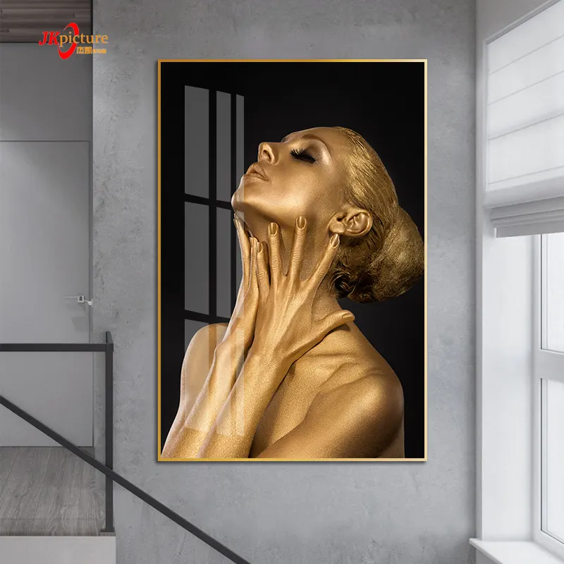 Luxury Wholesale Crystal Porcelain African Black Gold Woman canvas blue african american black women wall art painting