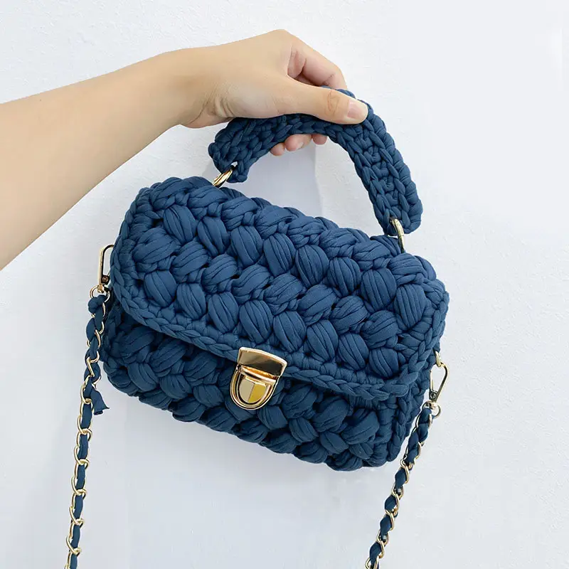Multiple Color Diy Handbag Hand Made Bag T Shirt Yarn Knitting Crochet Bag Handmade