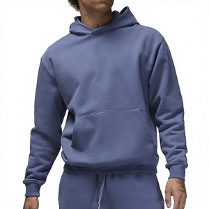 Sudadera con Capucha Azul para Hombre, Corte Holgado, Color Sólido, Felpa, 100% Algodón, Ropa Urbana, Transpirable, Estilo Casual, Otoño, Online - Product Image 1
