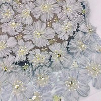 Tissu en dentelle florale 3D avec appliques, paillettes et perles pour robe de mariée, robe de soirée