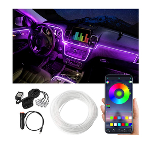 Lumière d'ambiance intérieure de voiture LED RGB 5 en 1 6M avec contrôle par application, bande lumineuse néon en <span class=keywords><strong>fibre</strong></span> optique pour voiture, lampes décoratives - Product Image 1