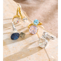 Bague ouverte carrée en cristal coloré moderne JINYOU 9074, hypoallergénique, en acier inoxydable plaqué or 18 carats, réglable, bijoux