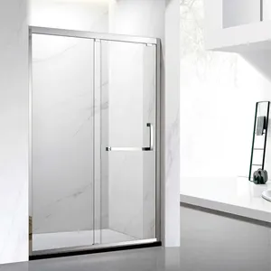 Hochwertiger Aluminiumlegierungsrahmen Siegelfelge nahtlose Schiebe-Duschglastür Badezimmertür mit Edelstahlgriff
