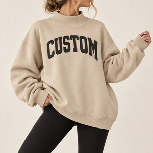 Felpa Oversize da Donna in Cotone Pesante <span class=keywords><strong>con</strong></span> Collo Alto Personalizzato, Patch Ricamata a Pois e Morbido Pile Grigio - Product Image 4
