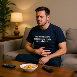 Maglietta 'Il mio stomaco fa male' per chi soffre di mal di pancia, divertente, meme, ironica, sarcastica, regalo scherzoso, maglietta scherzosa - Product Image 1