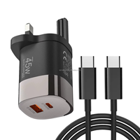 Chargeur USB-C GaN 45W avec prise EU US UK, charge rapide USB Type C PD 45W, charge rapide QC3.0, adaptateur mural