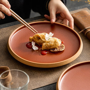 Plato Plano Rústico de Cerámica Color Terracota Marrón, Plato de Barro Rojo, Vajilla de Cerámica Estilo Chino, Plato para Servir la Cena - Product Image 3