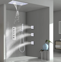 Système de douche thermostatique chromé en laiton avec pommeau de douche cascade LED 14x20 pouces, barre de douche coulissante pour spa et salle de bain