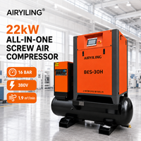 Compresor de Aire Todo en Uno de 22 kW y 1.6 MPa con Tanque, Arranque VFD, 1.9 m³/min, Bajo Ruido (75 dB) para Taller