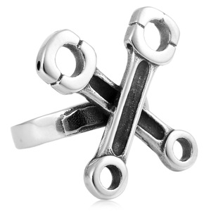 yunnique Men's <b>Titanium</b> Steel <b>Ring</b> Cross Wrench Design Silver Color Geometric Shape Fashion Jewelry Gift Occasion - Product Image 3