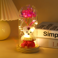 Cadeau de Noël, de la Saint-Valentin ou d'anniversaire, rose éternelle à LED, mini ours galaxie, roses éternelles dans un dôme en verre