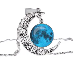 Ay parlayan kolye mücevher çin Charm takı gümüş kaplama kadınlar kolye Hollow aydınlık taş kolye kolye