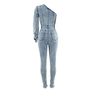 Combinaison en jean moulante à une épaule décontractée pour femmes, nouveaux produits OuYaan 2025 - Product Image 4