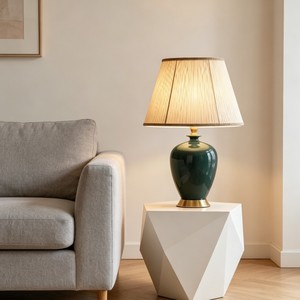 Dark Green Ceramic Table Lamp E27 LED 220V Switch Control Eye Caring Modern Minimalist Bedroom Living Room Ambient <b>Light</b> - Product Image 2