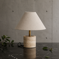 Lampe de table/bureau en tissu avec base en travertin pour la décoration de chambre à coucher, chambre et salon