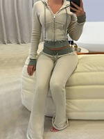 Ensemble de survêtement vintage délavé avec logo personnalisé, veste zippée intégrale, sweat à capuche à cordon de serrage, pantalon évasé, 2 pièces ajustées pour la gym et le fitness