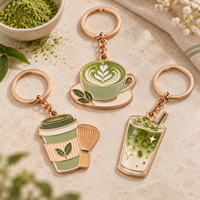 Porte-clés en métal émaillé en gros, design fouet à matcha, pour les amateurs de thé, cadeau promotionnel