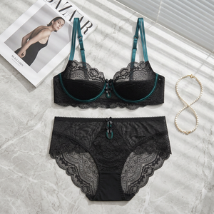 Conjunto de Lencería de Encaje Negro al por Mayor para Mujer, Talla Grande, Sujetador con Aros y Braguita, 2 Piezas, Lencería Elegante y Sexy para Mujer - Product Image 4