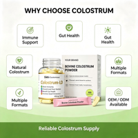 Capsules de colostrum bovin 500 mg, standardisées à 30 % d'IgG, provenant de vaches nourries à l'herbe, première tétée, soutien immunitaire et intestinal, marque privée OEM