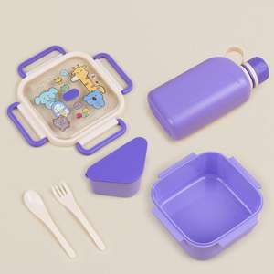 Boîte <span class=keywords><strong>à</strong></span> lunch en plastique scellée, mignonne, rectangulaire, sans BPA, avec 2 compartiments, hermétique, grande capacité, <span class=keywords><strong>gourde</strong></span> et cuillère-fourchette - Product Image 2