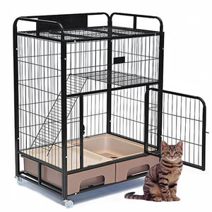 กรงสุนัขสัตว์เลี้ยงทำจากสแตนเลสหลายขนาดพร้อมล้อคอกสุนัขสองชั้นในร่ม - Product Image 6