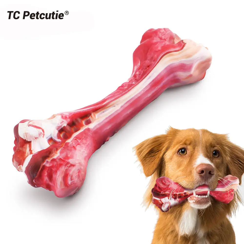 Pabrik OEM 2023 Mainan Kunyah Anjing Interaktif Pelempar Tulang Pembersih Gigi Bambu Karet