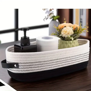 Màu xám dệt giỏ lưu trữ với da xử lý đa mục đích bông dây tổ chức hộp đôi xử lý máy tính để bàn giỏ kệ - Product Image 4