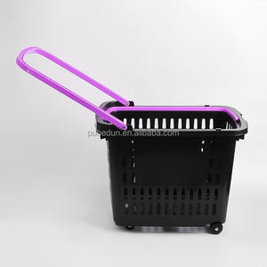 Folding <strong>Plastic</strong> Grocery Shopping <strong>Basket</strong> <strong>with</strong> <strong>Wheels</strong> Convenient Cart For Daily Use - Product Image 4