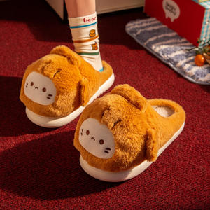 Pantoufles en coton pour femmes, nouveau style 2025, intérieur, maison, chaudes et mignonnes, avec couvre-chef en peluche, demi-pantoufles pour l'hiver - Product Image 2