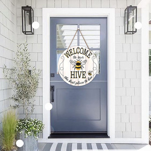 Spot cross-border wooden <b>bee</b> tag, doorplate, creative hanging ornament, wooden home party decoration, wall sticker, door - Product Image 1