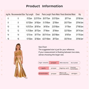 ชุดการแสดงเต้นรำสำหรับเด็กผู้หญิงอายุ 6-16 ปี เสื้อครอปแต่งระบายพร้อมกางเกงเมทัลลิก สำหรับการแสดงบนเวที ชุดเต้นบอลรูม ลาติน - Product Image 6