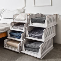 Panier de rangement pliable multifonctionnel pour vêtements, boîte de rangement en plastique empilable pour armoire de rangement de vêtements