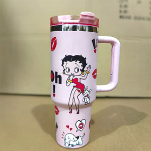 Vaso Térmico Portátil de 40oz con Diseño de <span class=keywords><strong>Betty</strong></span>, de Alta Calidad, para Viajes, Oficina y Exteriores, con Asa y Tapa con Pajita, Venta al Por Mayor - Product Image 4