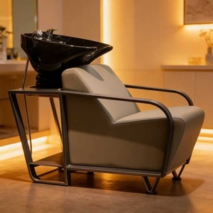 Elegante Lavacabezas Gris para Salón con Tazón de Cerámica Negro, Equipo de Lavado de Cabello de Grado Comercial para Salón de Belleza - Product Image 4